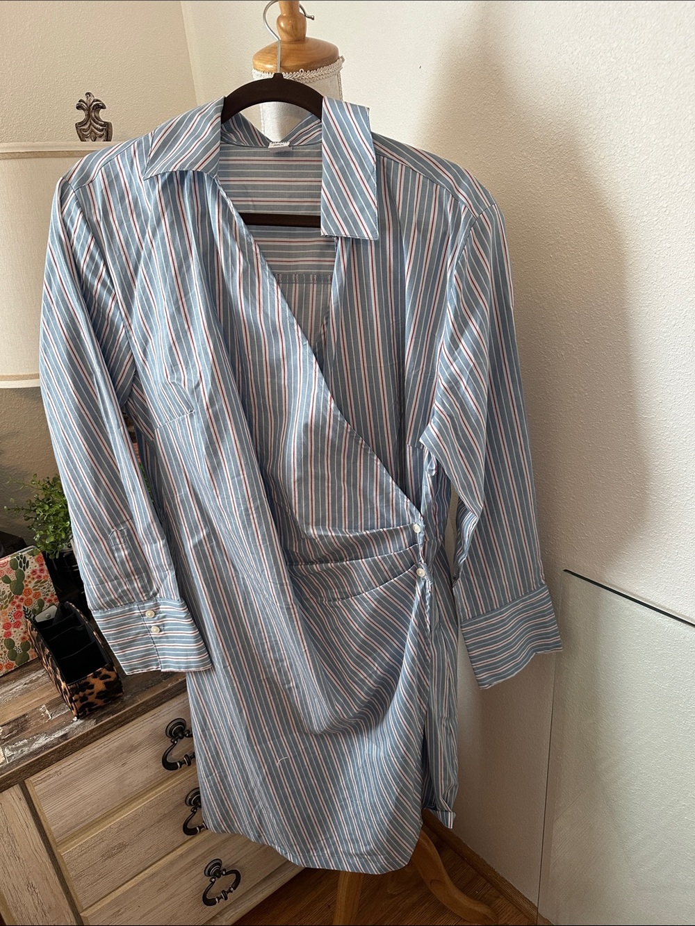 Old Navy Blue and White Striped Wrap Midi Dress